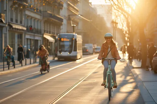 Concept de mobilité douce en ville, avec ses enjeux environnementaux, sociaux et urbains au cœur des politiques de transport durable