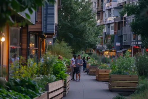 Vue d’une ville moderne intégrant parcs, toits végétalisés et mobilités douces pour illustrer l’écologie urbaine et ses nouveaux enjeux