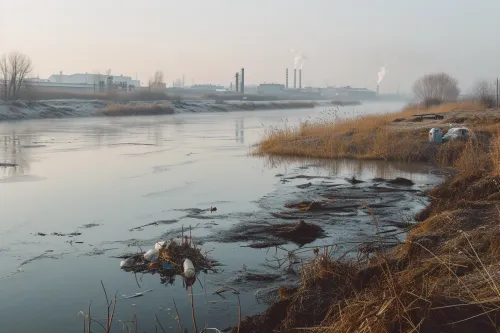 Eau polluée contenant produits chimiques, microbes et microplastiques, menaçant santé, sols, faune, flore et agriculture locale