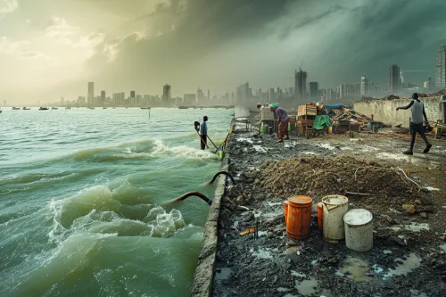 Représentation des enjeux climatiques actuels, mettant en avant l’adaptation, la justice climatique et les besoins de financement international