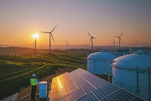 Représentation du rôle de l’hydrogène vert comme vecteur énergétique clé pour le stockage longue durée durable
