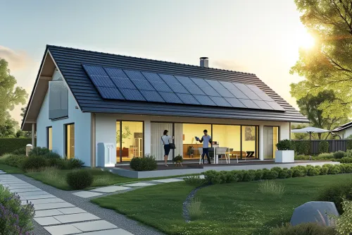 Maison en rénovation intégrant panneaux solaires, pompe à chaleur et isolation améliorée pour maximiser l’efficacité énergétique