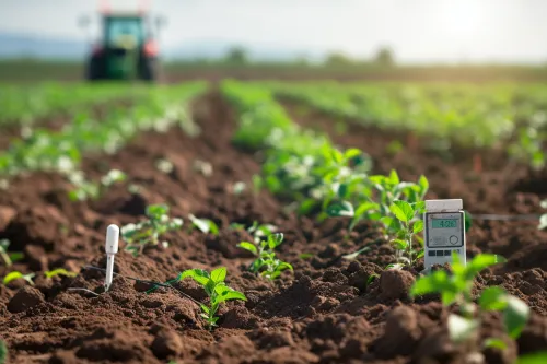 Schéma détaillé montrant les principaux types de capteurs intelligents utilisés en agriculture de précision pour surveiller sols, cultures et climat