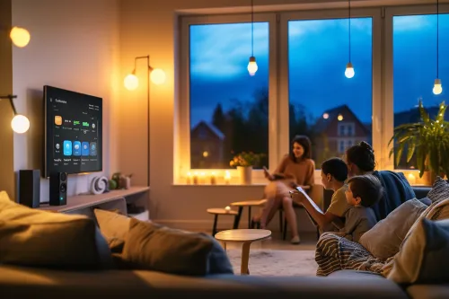 Schéma explicatif des solutions domotiques pour maîtriser l’éclairage et les appareils électriques de la maison au quotidien