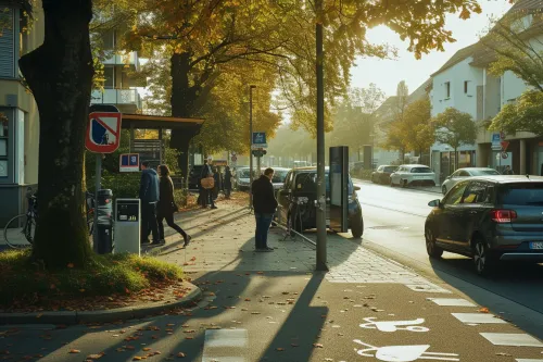 Service urbain de mobilité partagée montrant des habitants utilisant covoiturage et autopartage pour réduire trafic et pollution en ville