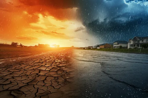 Vue globale de divers phénomènes météorologiques extrêmes, soulignant l’augmentation de leur fréquence et intensité récente